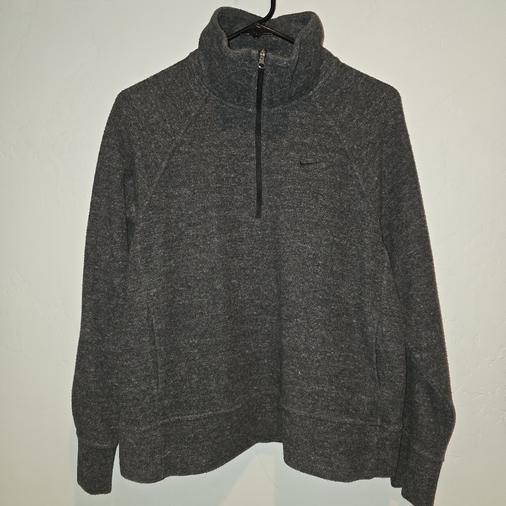 Nike Women's Heathered Charcoal Knit 1/4 Zip-Up Boxy Sweater, M